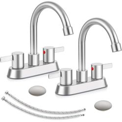 (set Of 2)Bathroom Faucet 3 Hole with Pop Up Drain, Brushed Nickel 4 Inch 2 Handle Centerset Bathroom Sink Faucets with Supply Lines