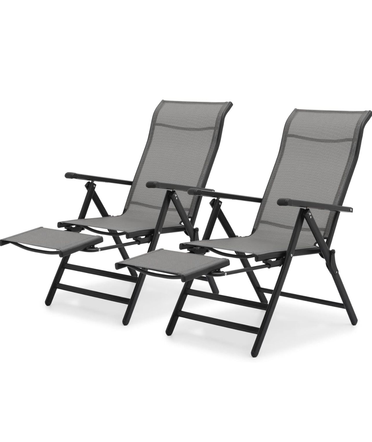 MoNiBloom 3 in 1 Lounge Chair Set of 2 Patio Folding Lawn Lounge Chairs Outdoor Lounge High Back Chair Camp Reclining Lounge Chair with Retractable Fo