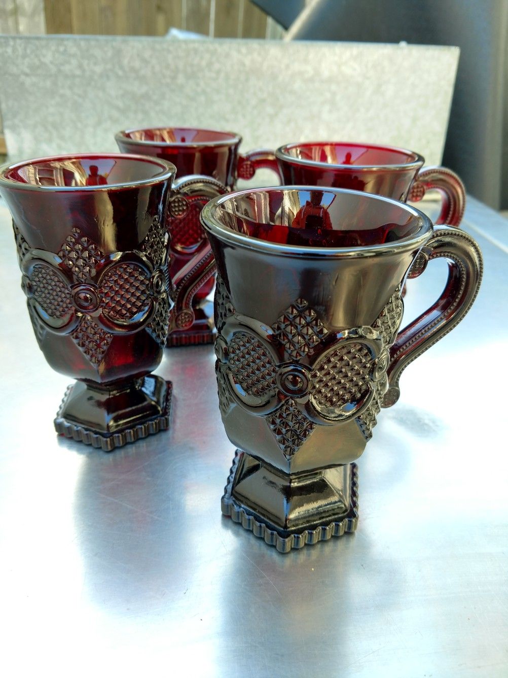 Vintage Ruby Red Glass Footed Mugs