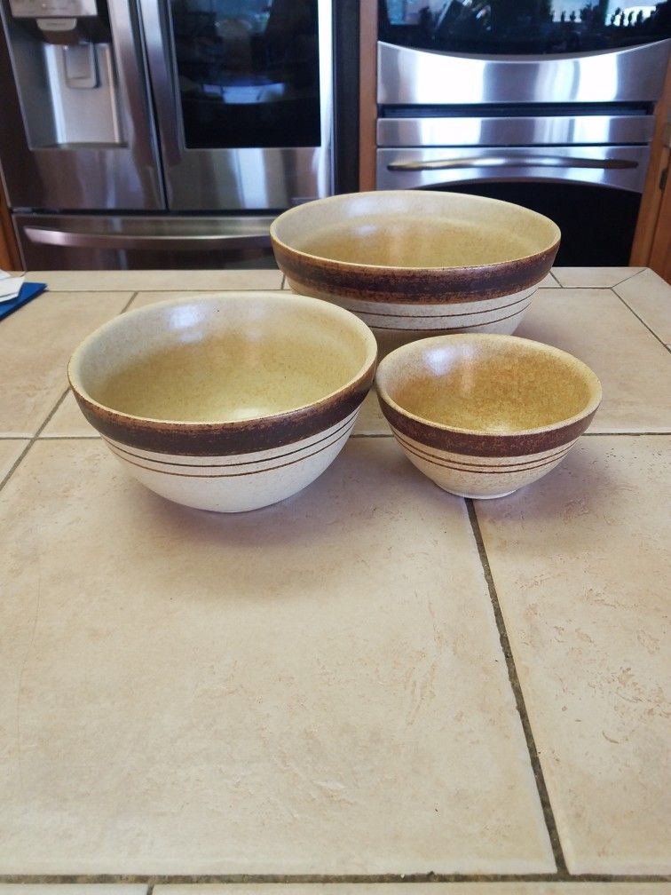 Pottery Craft 3 Microwavable Mixing Bowls Made In The USA Vintage