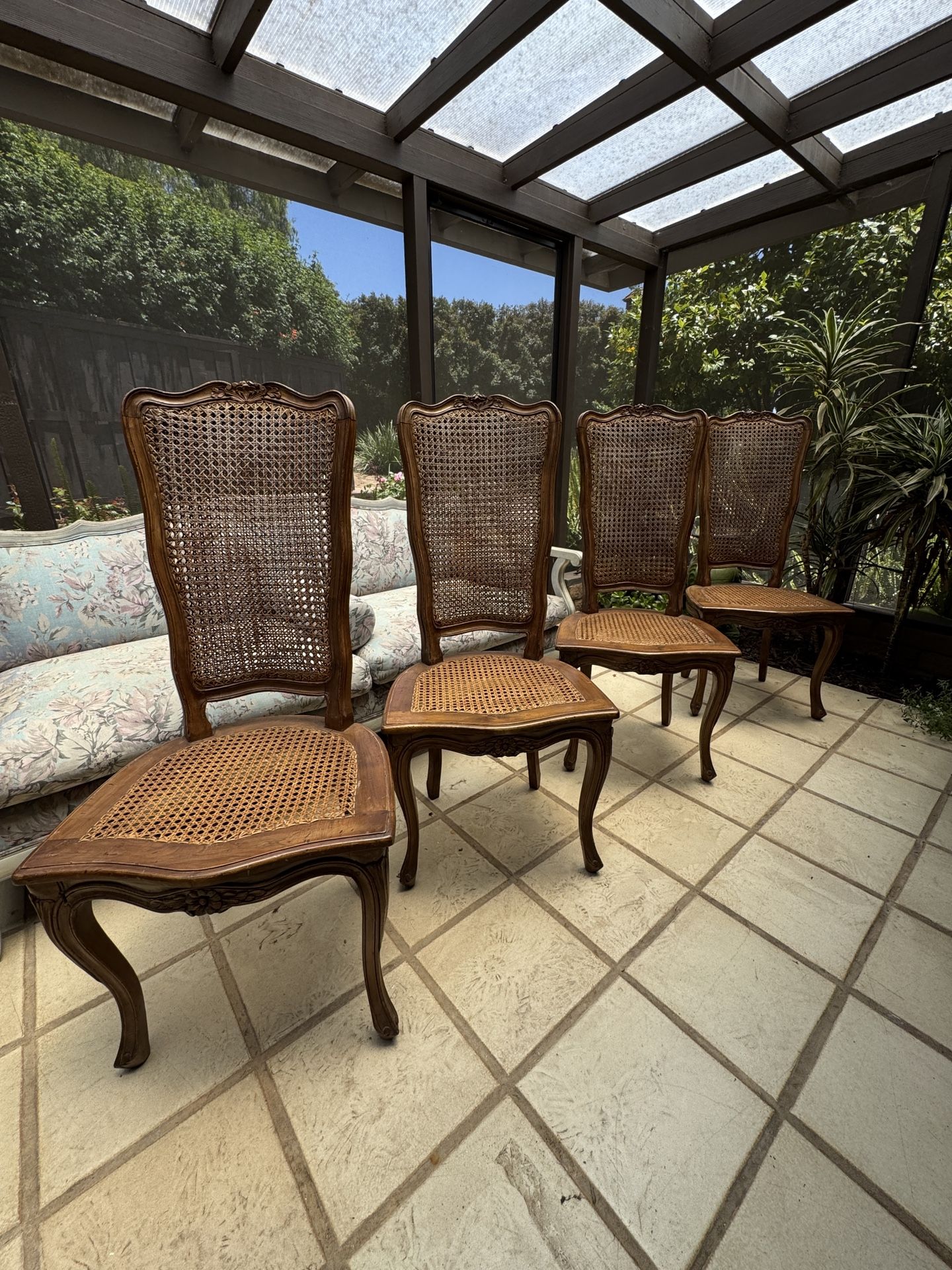 Set Of 4 High Back Cane Chairs