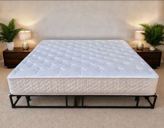 Very Nice King Englander 12" Extra Firm Mattress, Foundation Boxspring and Castered Bed Frame