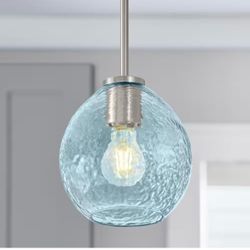 Blue Bubble Glass Globe Pendant Lamp Shades, 7.16 in., 2.25 in. Lip Fitter, Set of 3