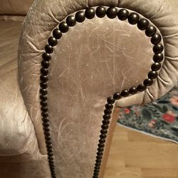 Buttercream All Leather Loveseat With Hobnail Trim
