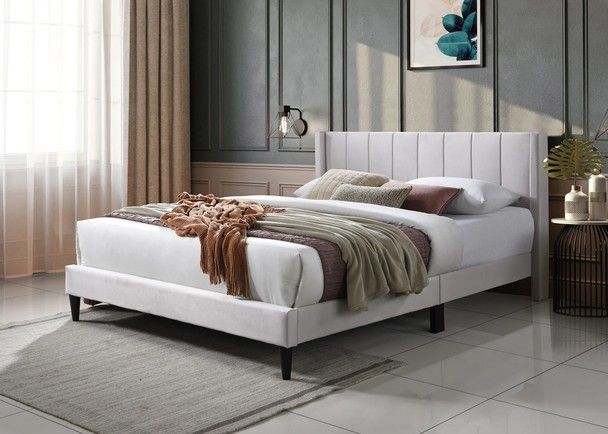 Medford Queen Size Ivory Velvet Bed Frame