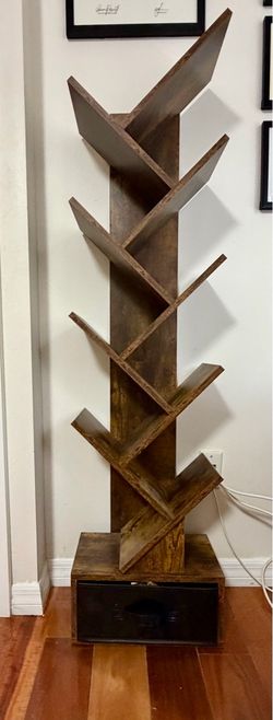 Tree Bookshelf with Storage Drawer - Rustic Brown / Wood Finish