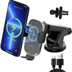 Wireless Car Charger, zicBee 15W Qi Fast Charging, Auto Clamping Air Vent Mount Dashboard Phone Holder for iPhone 13/12/11/Mini/Pro/Pro Max/XR/X/XS/8,