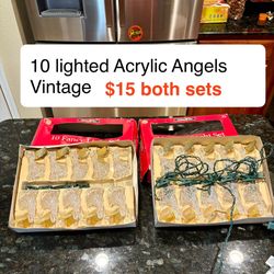 Vintage 10 Acrylic Angels lighted clip on Christmas tree decor