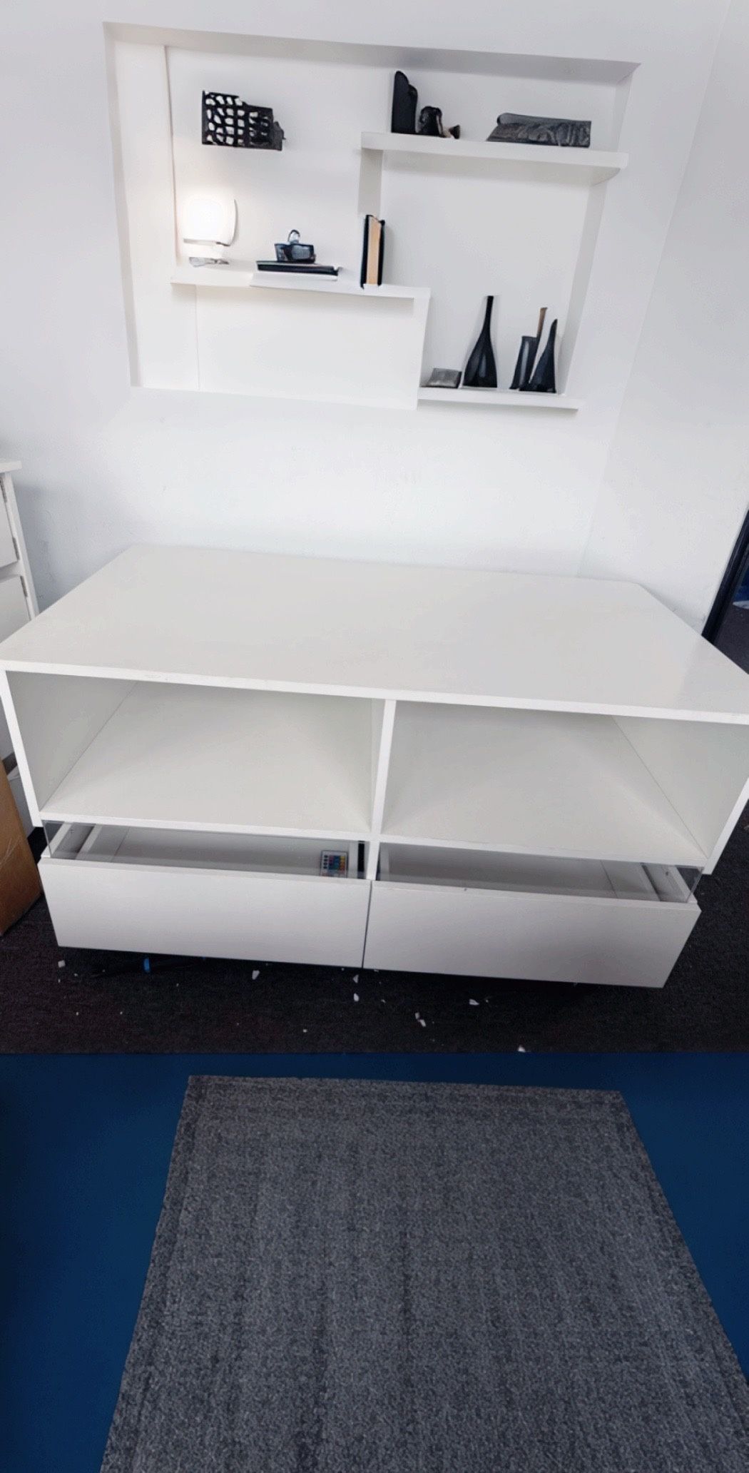 Modern LED Coffee Table with Storage Drawer 2-Tier White Coffee Table w/ 60000-Color LED Lights,App Control, Rectangle Center Tabl