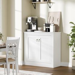 O1021 $80  Buffet Cabinet with Storage - Kitchen Storage Cabinet Wood Console Table Coffee Bar Accent Cabinets for Living Room Dining Room Entryway Wh