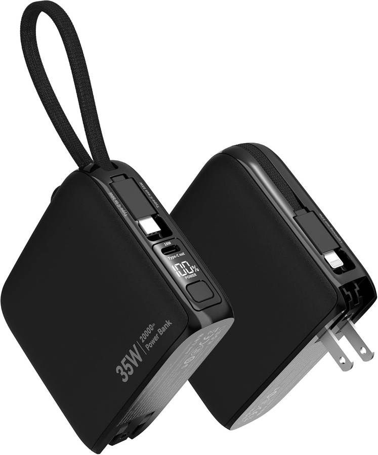 new Portable Charger Power Bank with Built in Cable & Wall Plug-35W PD Fast Charging External Phone Charger,20000mAh Battery Pack for iPhone 16/15/14/