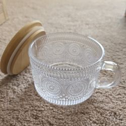 NEW Set of 6 Vintage Glass Mugs with Bamboo Lids & Spoons - $25