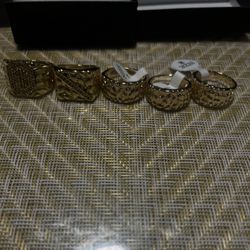 14K Gold Plated And 3 Unsiex Nugget Rings And One Money Sign Nugget 