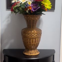 Bamboo Decorative Vase With Flowers . Very Good Condition 