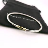 David Yurman Sterling Silver & 18K Gold 3mm Cable Buckle Bangle Bracelet
