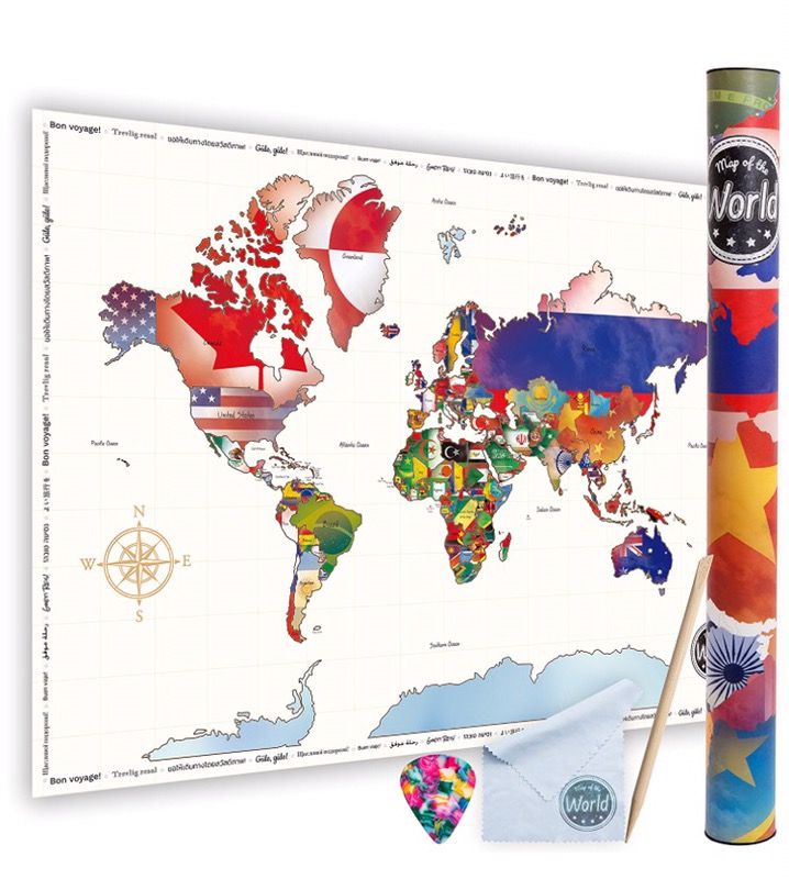 Scratch Off World Map By WNG Brands | Large Size 61 X 85 cm Travel Map Detailed Cartography Dazzling Colors & Laminated Surface Highlight Preserve Yo