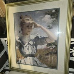 framed art print of the painting "Eleanor" by American Impressionist artist Frank Weston Benson.  40x35