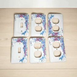 4 Leviton Ceramic Decorative Butterfly Flower 1-Gang Duplex Outlet Wallplates 2 toggle switch covers