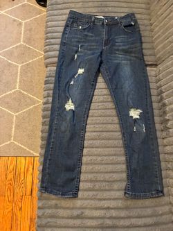 Dark Wash Distressed Slim Jeans