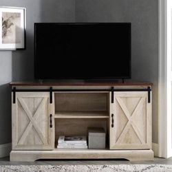 New Farmhouse Sliding Barn Door Corner TV Entertainment Stand