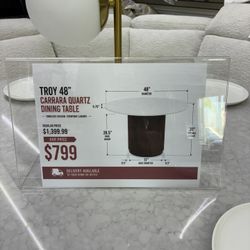 Troy 48" Carrara Quartz Dining Table