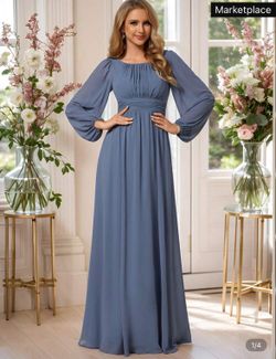 Modest Dusty Blue Dress
