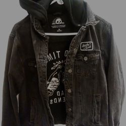 Sketchy &Tank  Hooded Jean Jacket Medium