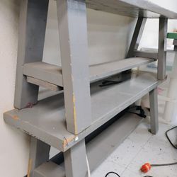 Benches. Very Sturdy And Strong Wood. Grey Color 