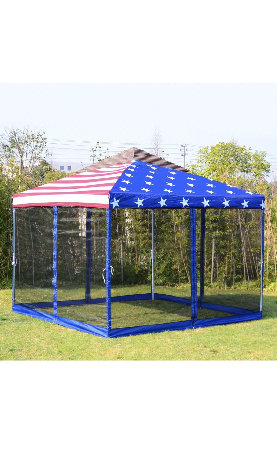 10’x10’ Outdoor Patio Easy Pop Up Party Tent Gazebo Canopy Mesh American Flag