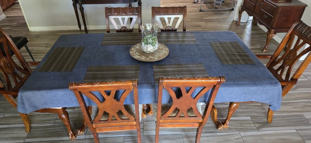 Wood Dining Table & Six Chairs.