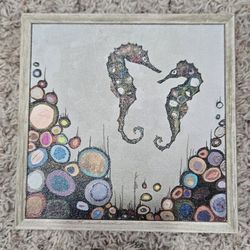 Seahorse Coastal Wall Decor – Ocean Nautical Framed Art