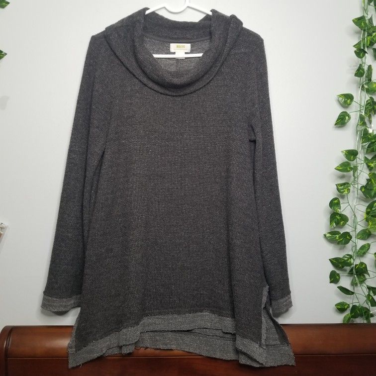 Anthropologie Maeve Risa Hacci Womens Cowl Neck Tunic Sweater Grey Sz Large