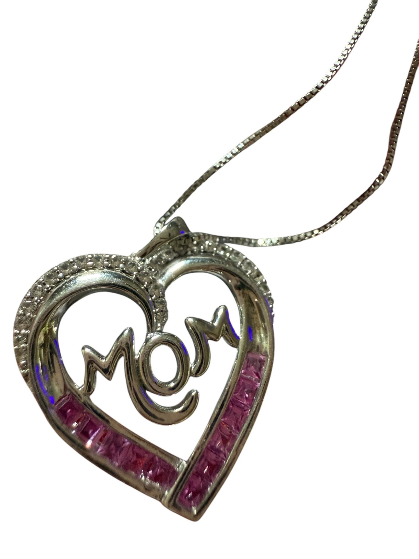 Sterling Silver Mom Necklace With Pink Stones