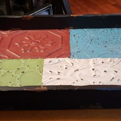Very Rustic Distressed Wood Tray With Metal Bottom
