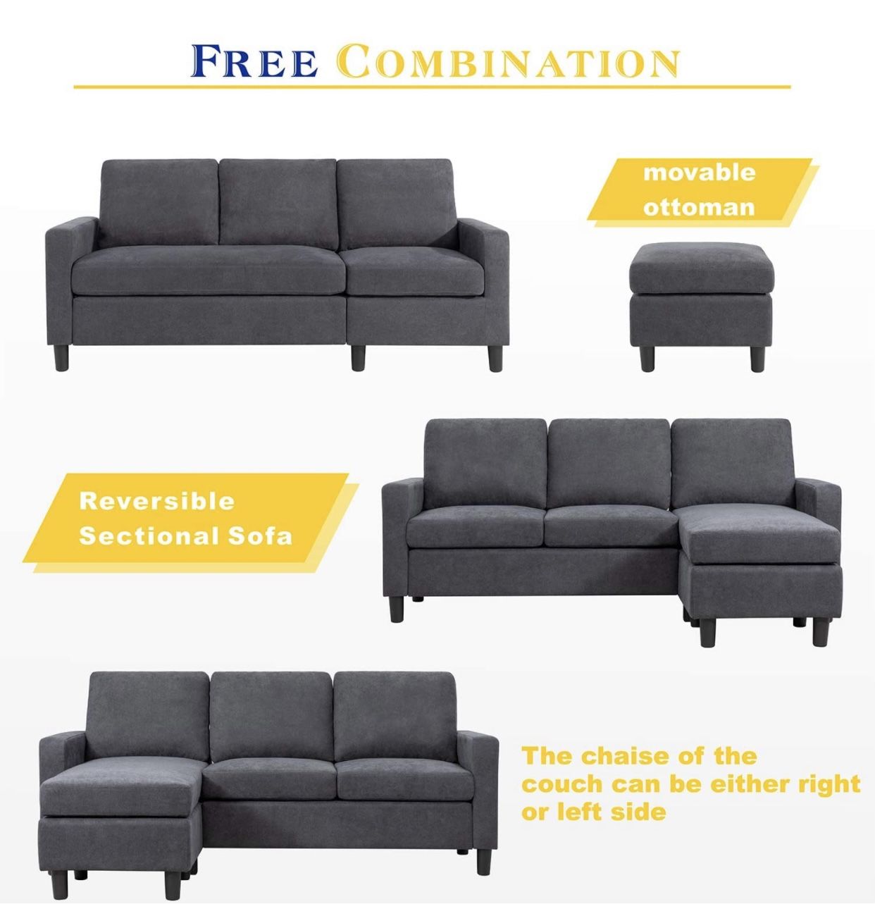 SALE! NEW DARK GREY SECTIONAL SOFA