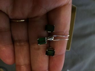 Sterling silver green gemstone pendant and earring set