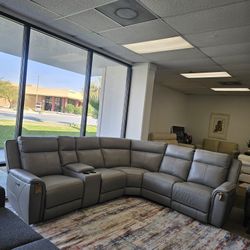 6-pc Leather Sectional with 2 Power Recliners  - Addyson 