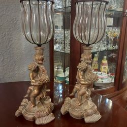 2 Pcs Vintage Cherub Candle Holders 
