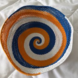 Vintage African Handcrafted Hand-Woven Zulu Telephone Wire Basket