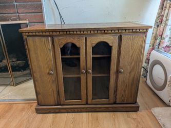 Oak Wood Cabinet with Glass Doors, Media Cabinet