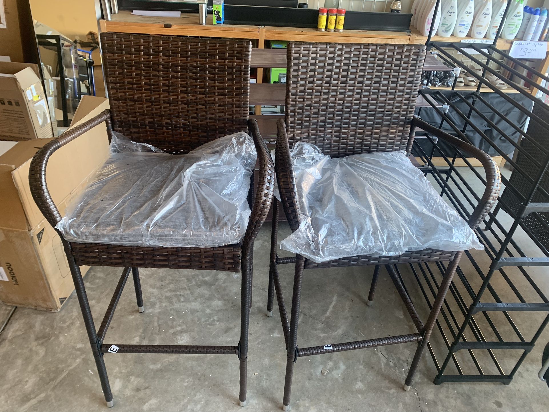 New Set Of 2 Wicker Bar Chairs