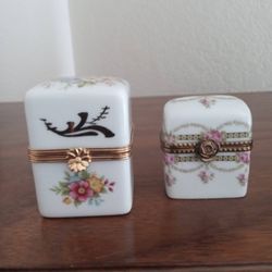 SET OF 2 VINTAGE LIMOGES FRANCE PORCELAIN BOXES 