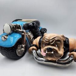 VTG Clay Art COOKIE JAR BULL DOG BIKE DUDE  