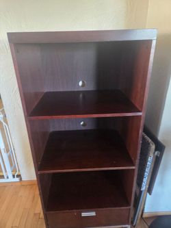 Dark Cherry Wood Bookcase with Drawer (2)
