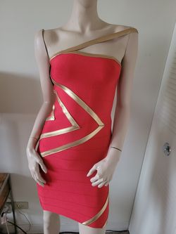 New! Bebe Sexy Red Gold Dress XS