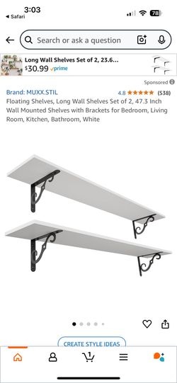 Floating Shelves, Long Wall Shelves Set of 2, 39.4 Inch Wall Mounted Shelves with Brackets for Bedroom, Living Room, Kitchen, Bathroom,