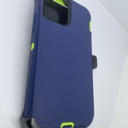 For iPhone 12 / 12 Pro Navy Blue With green Belt Clip Case 
