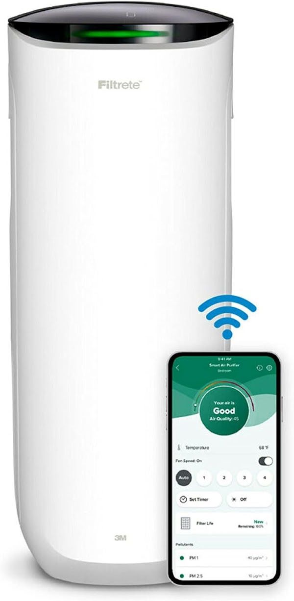 Filtrete Smart Air Purifier & Air Quality Monitor for Large Rooms, up to 310 sqft, Alexa enabled, Wi-Fi Simple Setup, True HEPA Filter for Allergens,