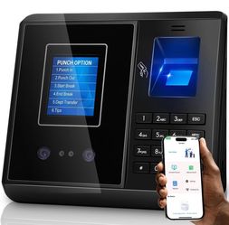 Time Clock, App-Based, Face, Card &Fingerprint Attendance Machine for Employees Small Business, Time Clocks with 10 IC Card, iOS/Android App No Monthl