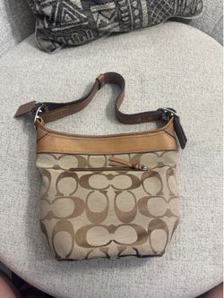 Coach Signature F13358 Tan Canvas Leather Bucket Bag